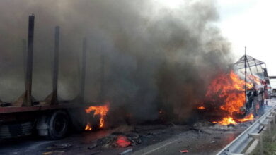 ДТП у Вітовському районі: дві вантажівки зіткнулись та загорілися - гасити прибули 5 одиниць техніки та 20 рятівників | Корабелов.ИНФО image 1