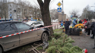 На проспекте Богоявленском «Mercedes» влетел в дерево, едва не задев торговцев | Корабелов.ИНФО image 2