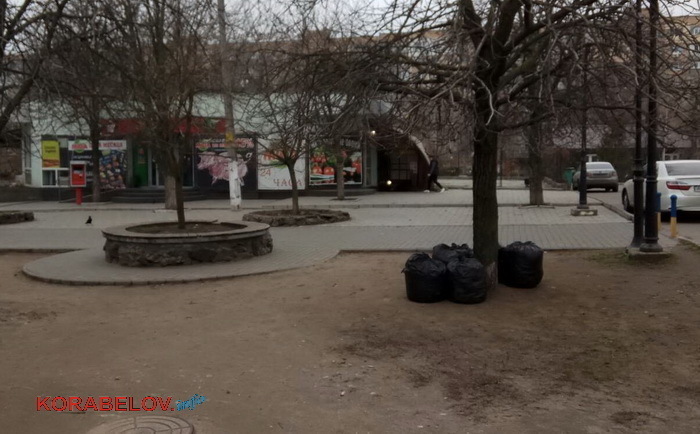 пакеты с мусором и листвой