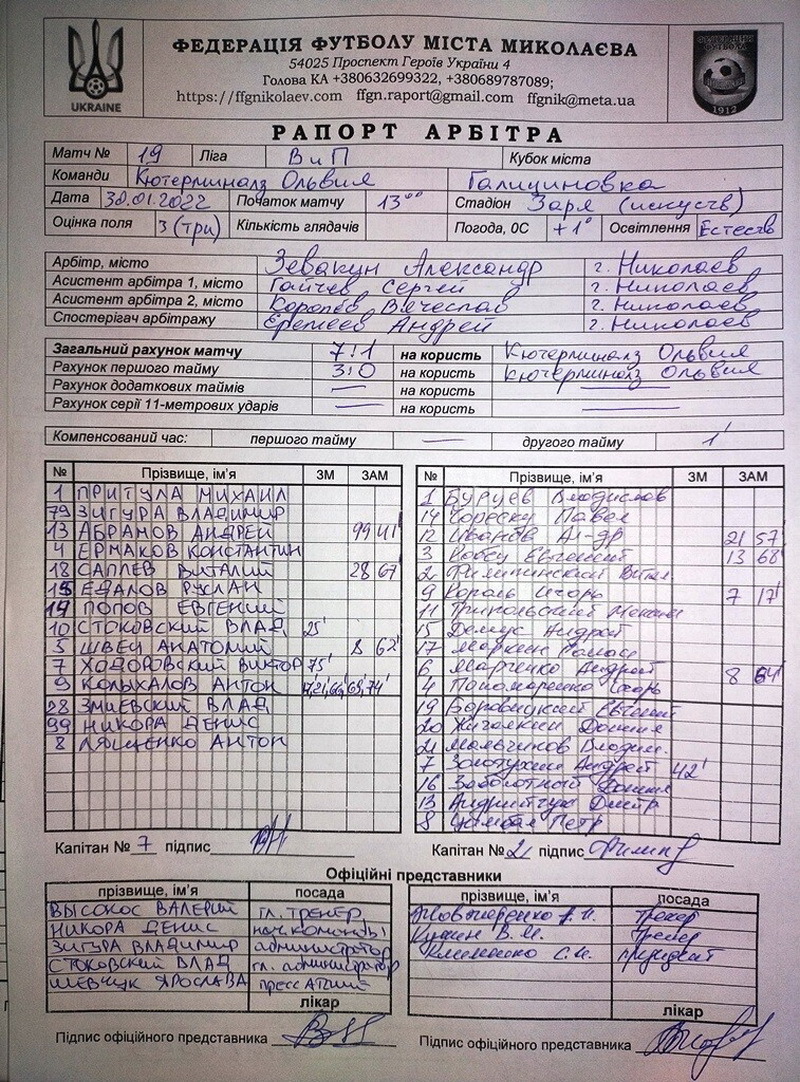 протокол матча за 30.01.22