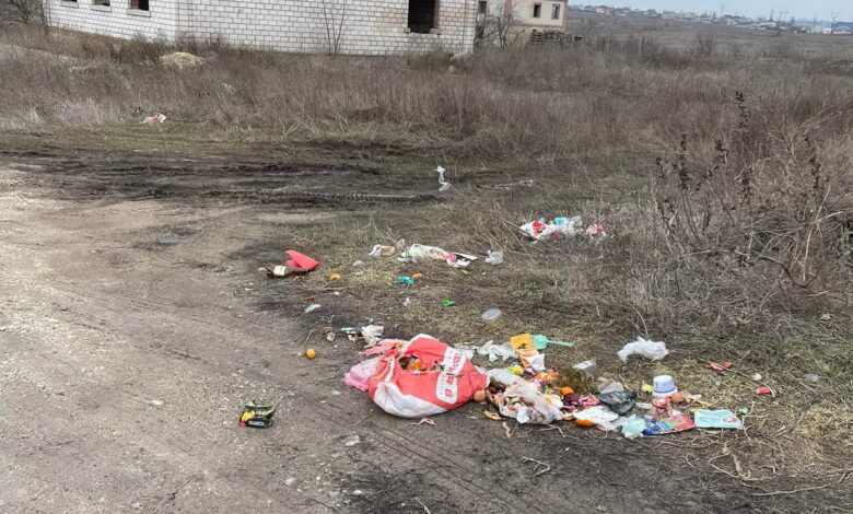 разорванный пакет с мусором на ул. Литовченко
