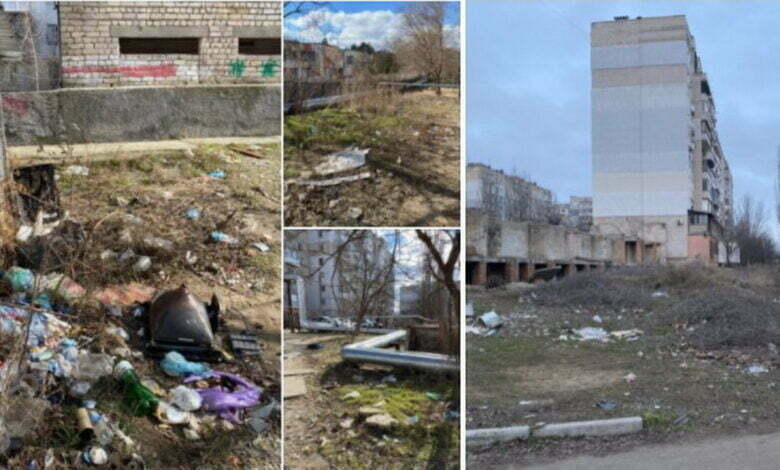 мусор, сухие ветки и прошлогодняя листва на улицах Корабельного района г. Николаева