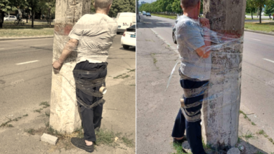 задержанный вор примотан к столбу
