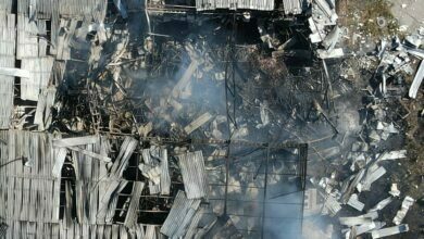 разрушенный и сгоревший склад