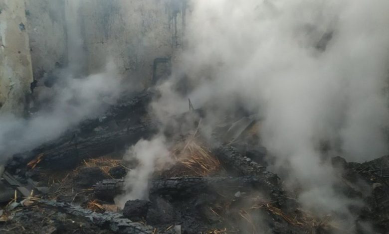 пожар на Николаевщине, вызванный вражеским обстрелом