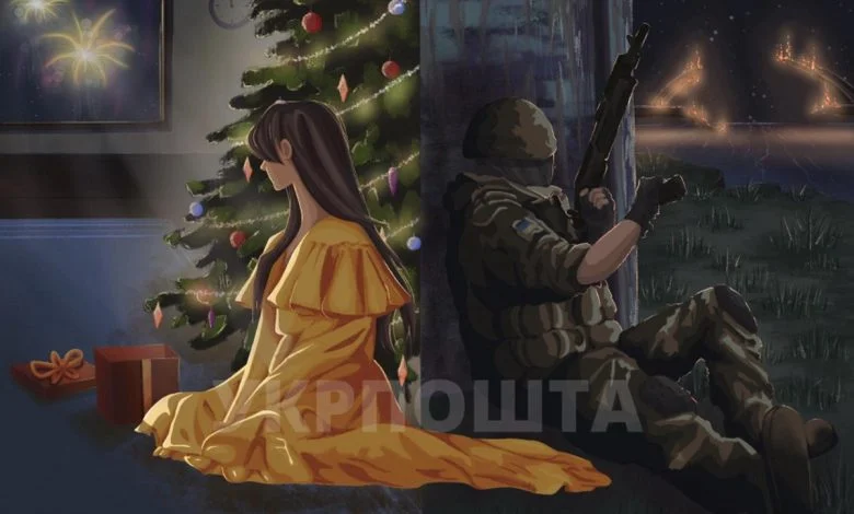 новогодняя марка с рисунком школьницы из Николаева