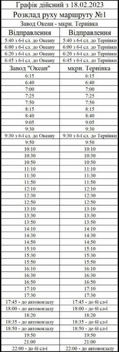 график маршрута 1
