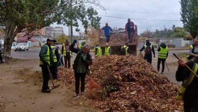 Прибирання опалого листя в Корабельному районі