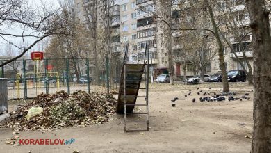 Купа опалого листя на дитячому майданчику