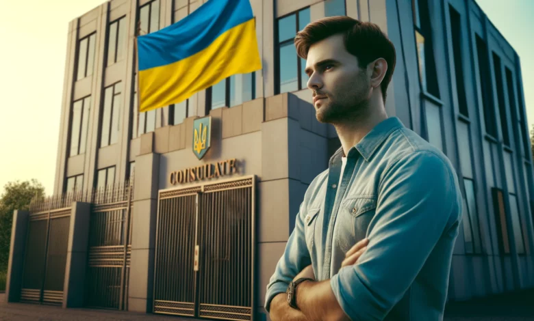 ілюстрація, що відображає зміни в порядку обслуговування чоловіків призовного віку в українських консульствах за кордоном.