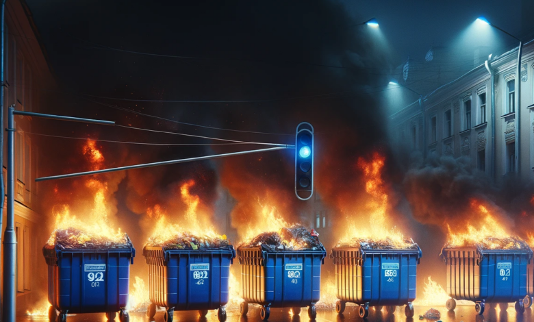 палаючі сміттєві контейнери (ілюстрація від ШІ)