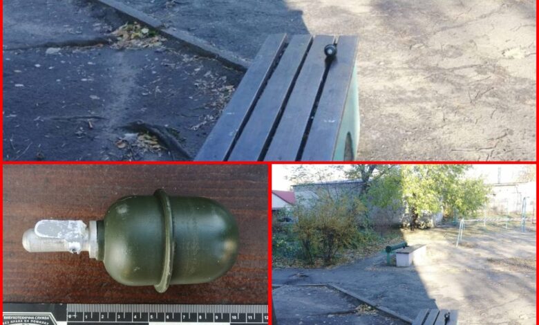 Муляж гранати на лавочці