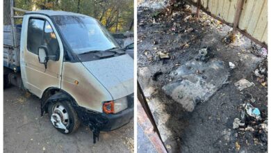 Наслідки підпалу сміттєвих баків по пр. Корабелів,15