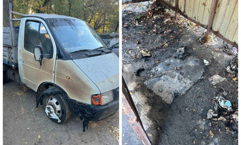 Наслідки підпалу сміттєвих баків по пр. Корабелів,15