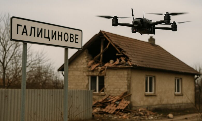 Обстріл росіянами села Галицинове (ілюстрація від ШІ)