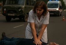 Медсестра рятує чоловіка на вулиці (ілюстрація від ШІ)