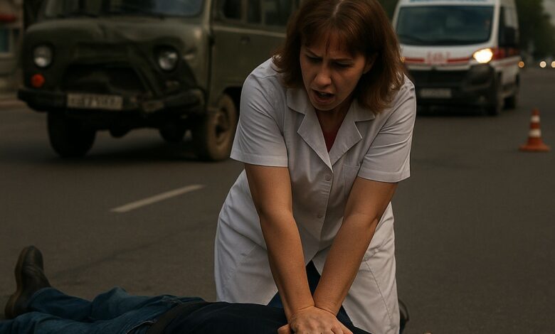 Медсестра рятує чоловіка на вулиці (ілюстрація від ШІ)