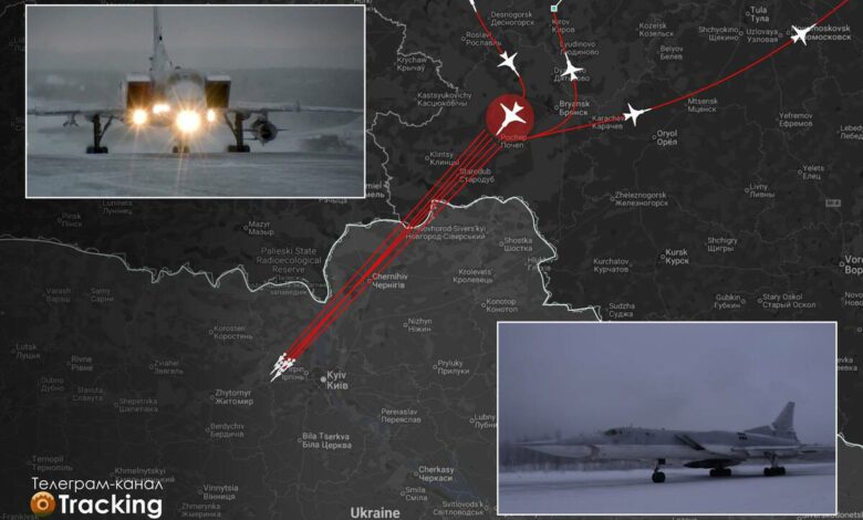 Інфографіка ударів 23-24 січня та стратегічні літаки Ту-22М3 (фото Tracking)