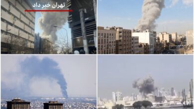 Вверху: ізраїльські удари по Тегерану. Внизу: іранські удари по Ізраїлю та базі ВМС США у Бахрейні (фото ЗМІ)