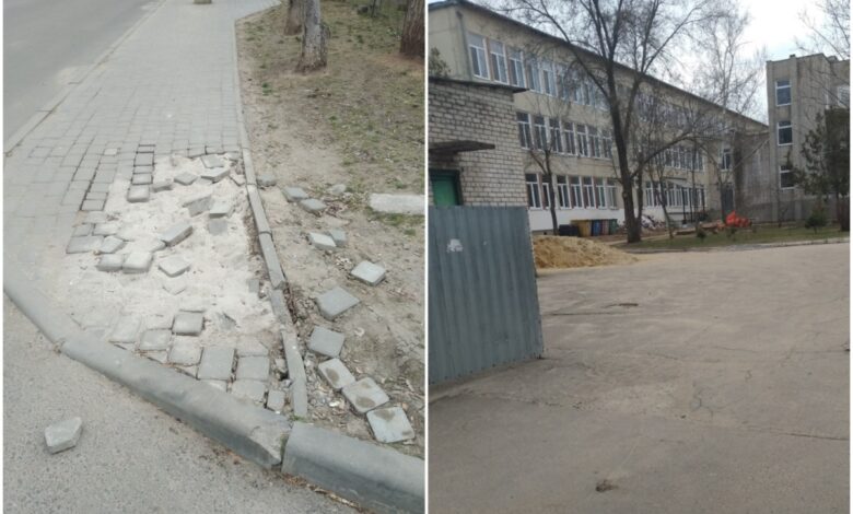 Зруйнований тротуар біля ліцею ім. О. Ольжича