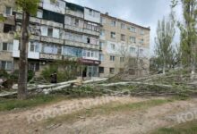 Негода повалила дві тополі на проспекті Корабелів, 7