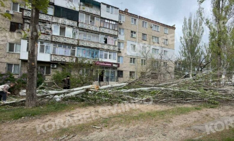 Негода повалила дві тополі на проспекті Корабелів, 7