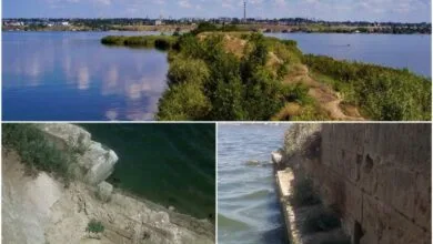 Острів Батарея (вид в бік Широкої Балки); залишки оборонних споруд на острові (Facebook Ірина Івкова)