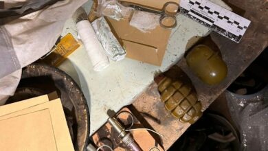 Вилучені за місцем проживання корпуси гранат Ф-1 і РГД-5 та запали до них