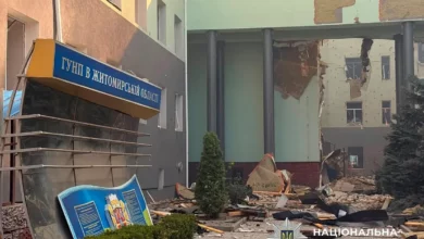 Наслідки атаки російських безпілотників на будівлю поліції в Житомирі