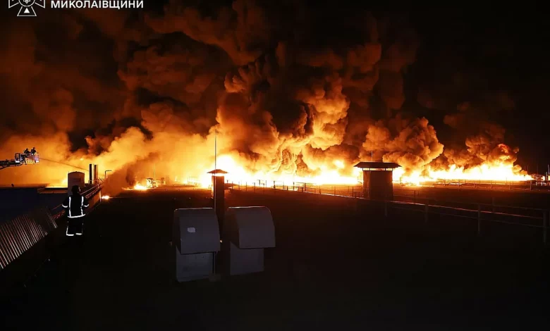 Пожежа на складі Sandora під Миколаєвом після атаки дрона Shahed