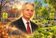 Вадим Сердцев на тлі скверів "Зв'язку" та "Вітовський" у Корабельному районі Миколаєва. Колаж: Korabelov.info