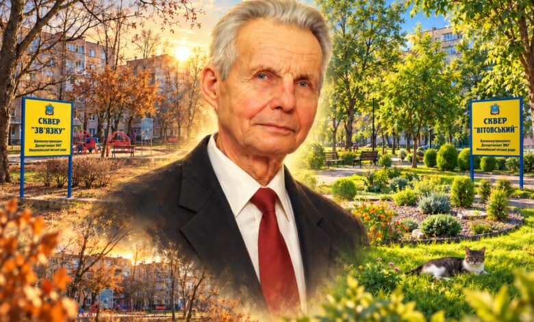 Вадим Сердцев на тлі скверів "Зв'язку" та "Вітовський" у Корабельному районі Миколаєва. Колаж: Korabelov.info