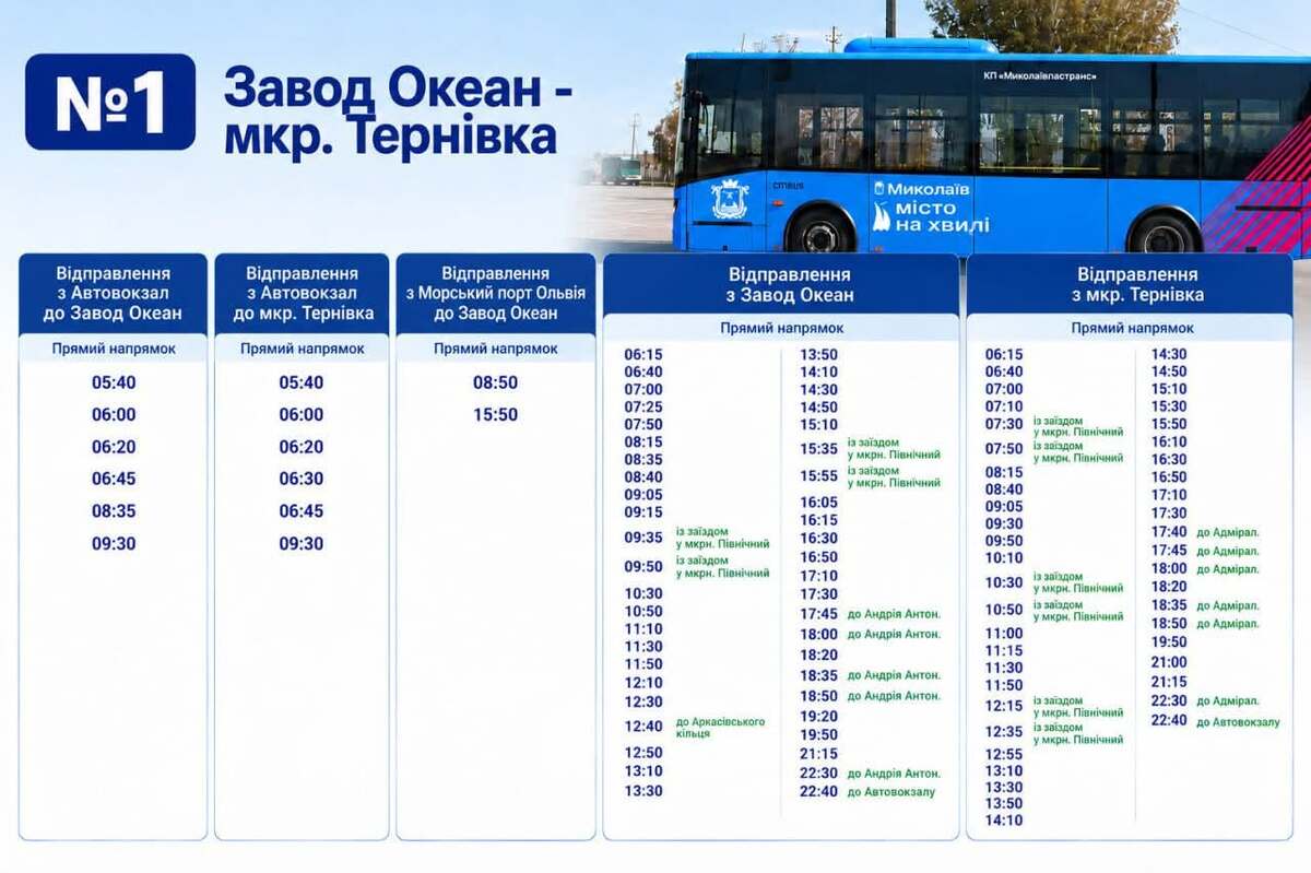 Оновлений розклад маршруту №1