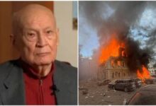 Володимир Горбулін; будівля НАНУ після російського удару.