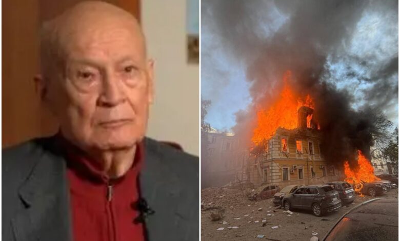 Володимир Горбулін; будівля НАНУ після російського удару.