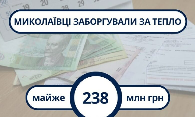 Інформація про заборгованість споживачів за теплопостачання у Миколаєві