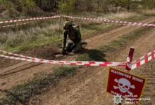 Ворожа міна, виявлена на польовій дорозі поблизу Снігурівки