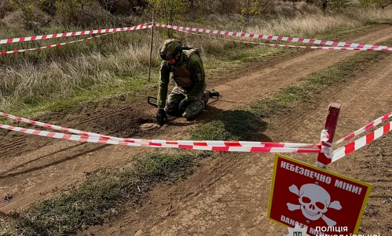 Ворожа міна, виявлена на польовій дорозі поблизу Снігурівки