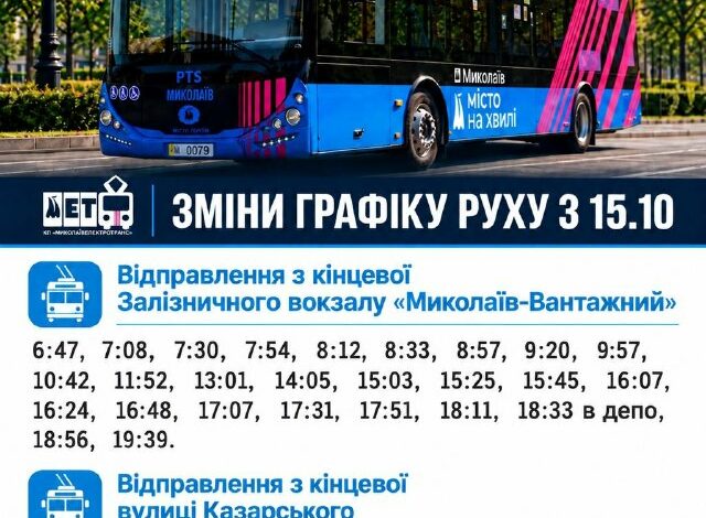 Зміна графіка руху тролейбусного маршруту №14 у Миколаєві